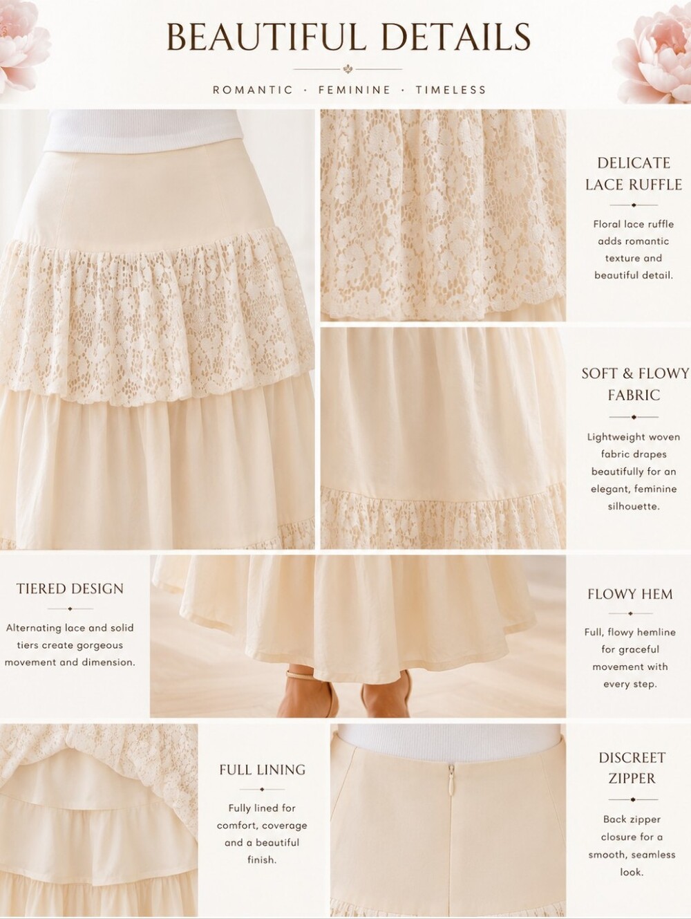 N.D.S Ivory Tiered Lace Maxi Skirt | Size XL Cotton | Romantic Boho Cottagecore - Picture 3 of 11